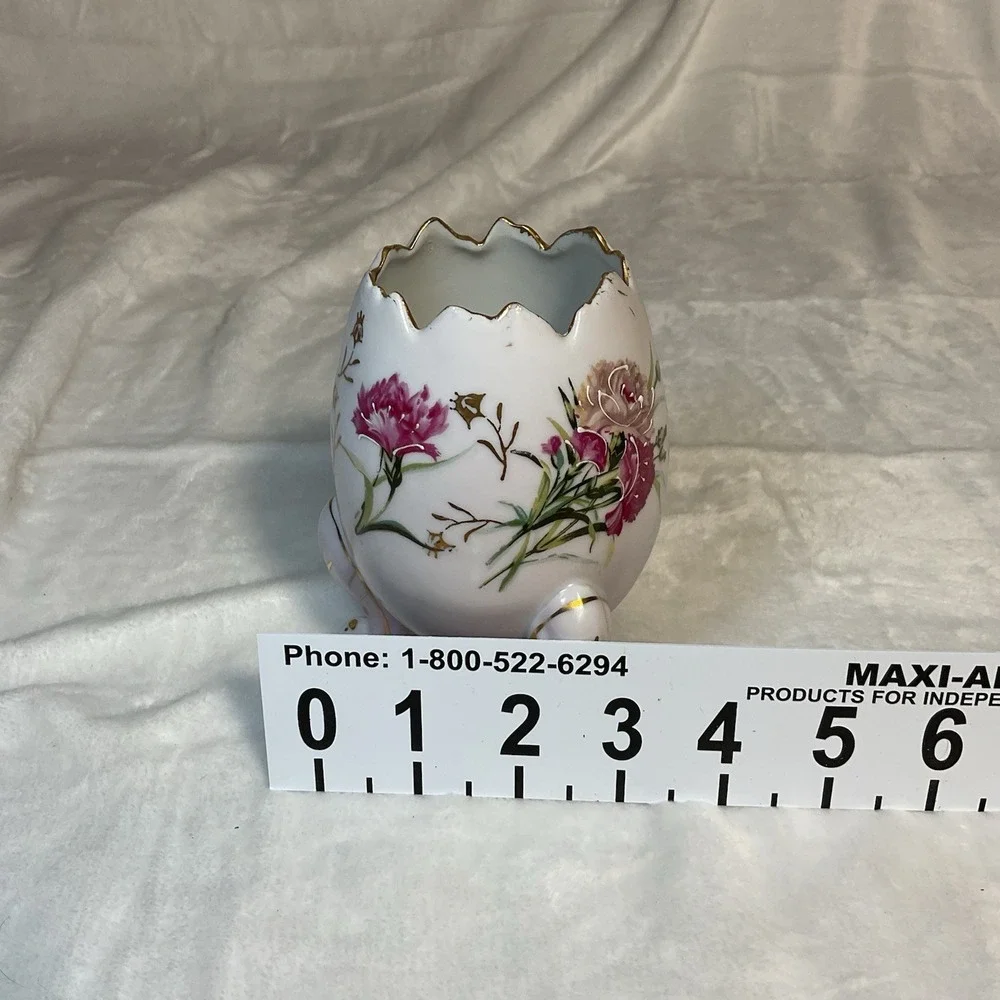Vintage Napcoware Egg Vase Footed Pink Floral Gold Trim Japan Easter Decor